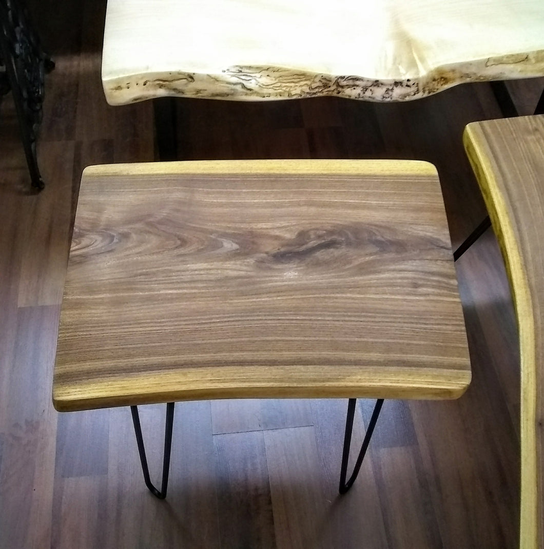 Live Edge Elm End Table with Hairpin Legs