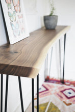 Load image into Gallery viewer, Live Edge Walnut Console Table - Sized from 36 to 82 Inchs - Handmade Black Walnut Sofa Table for Entry or Sofa
