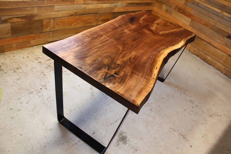 Black Walnut Live Edge Desk - 48 to 82 Inches | Handmade | Steel Base